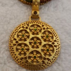 Priemer Design Gold tone Faux Peridot Medallion Pendant Necklace